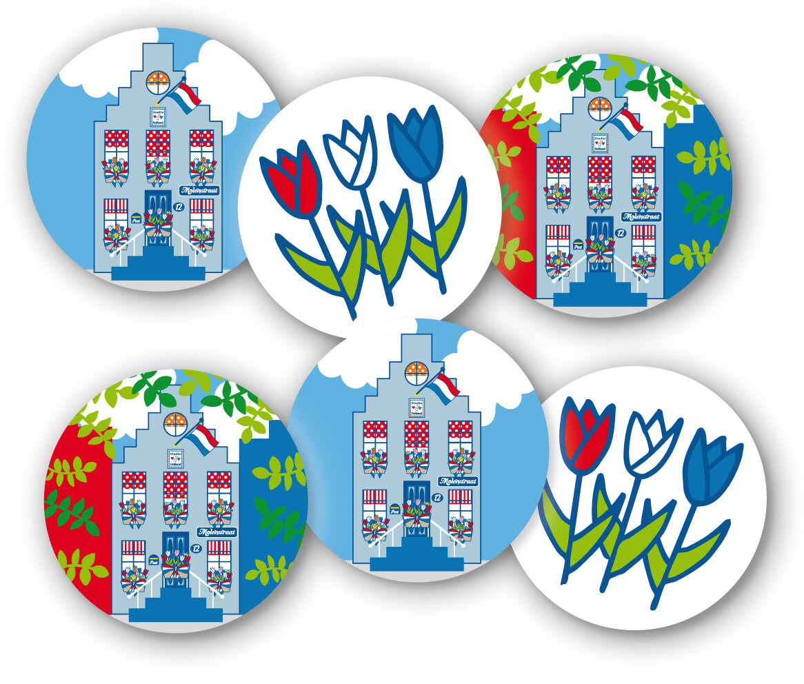 XL sticker 6-set | huis, tulpen | Studio Holland