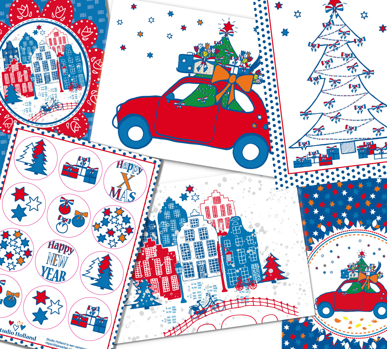 Kerstkaarten 10 ansichtkaarten + 1 stickervel