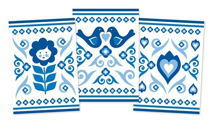 Ansichtkaarten Delftsblauw 3-set
