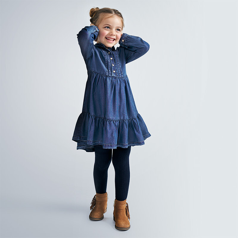 Mayoral Girls Denim Lyocell Long Sleeved Dress Mayoral Girls Denim Lyocell Long Sleeved Dress