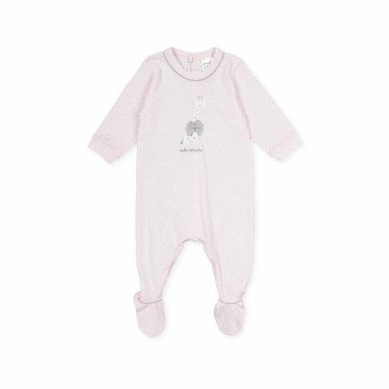 Tutto Piccolo Baby Girl Pink One Piece with feet in and pale pink Girraffe print
