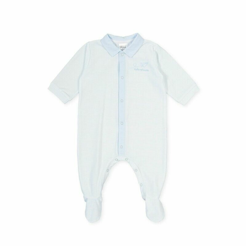Tutto Piccolo Baby Boy  One Piece with feet in and pale Blue Stripe print