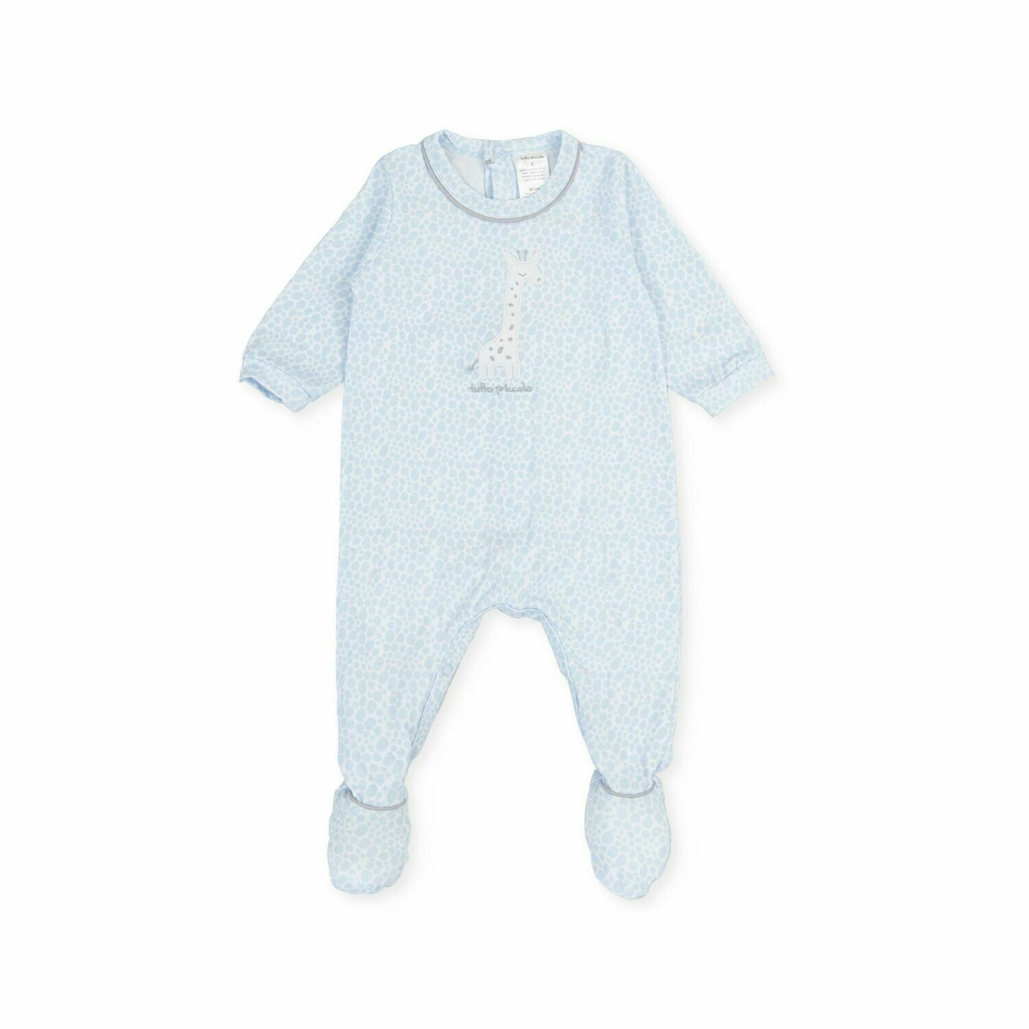 Tutto Piccolo Baby Boy Powder Blue One Piece with feet in and Girraffe print
