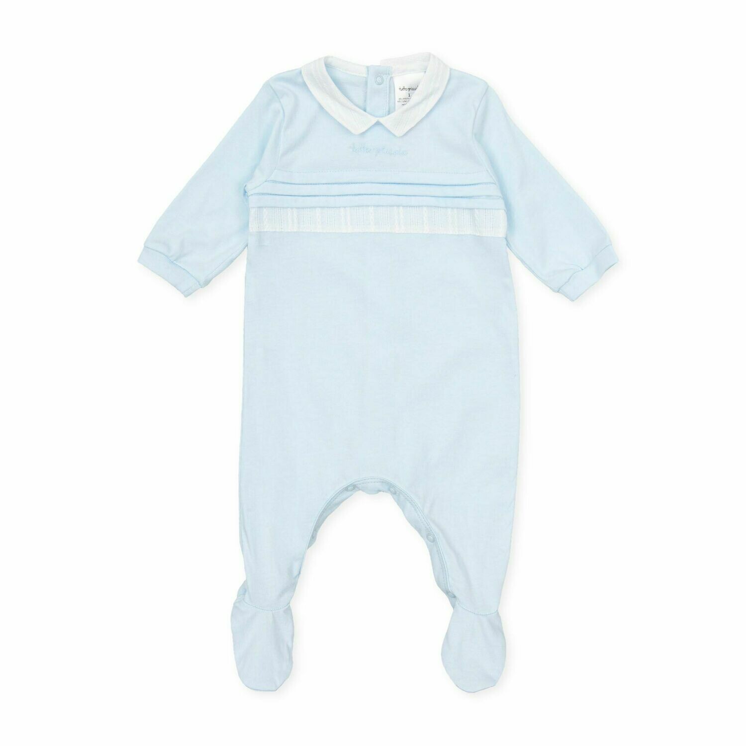 Tutto Piccolo Baby Boy  One Piece with feet in . pale Blue with  Collar .