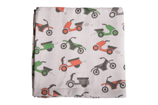 Babyboo GREY VROOM VROOM MOTORBIKES SUPER SQUARE MUSLIN