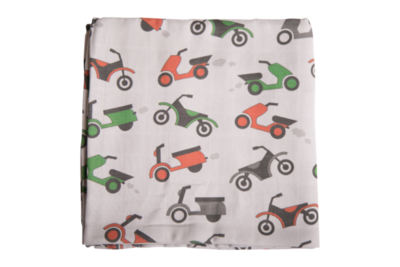 Babyboo GREY VROOM VROOM MOTORBIKES SUPER SQUARE MUSLIN