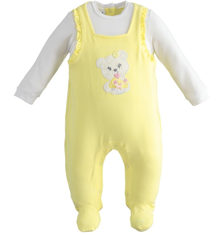 iDO Baby Gilr One-piece romper with dungaree effect teddy bear Yellow
