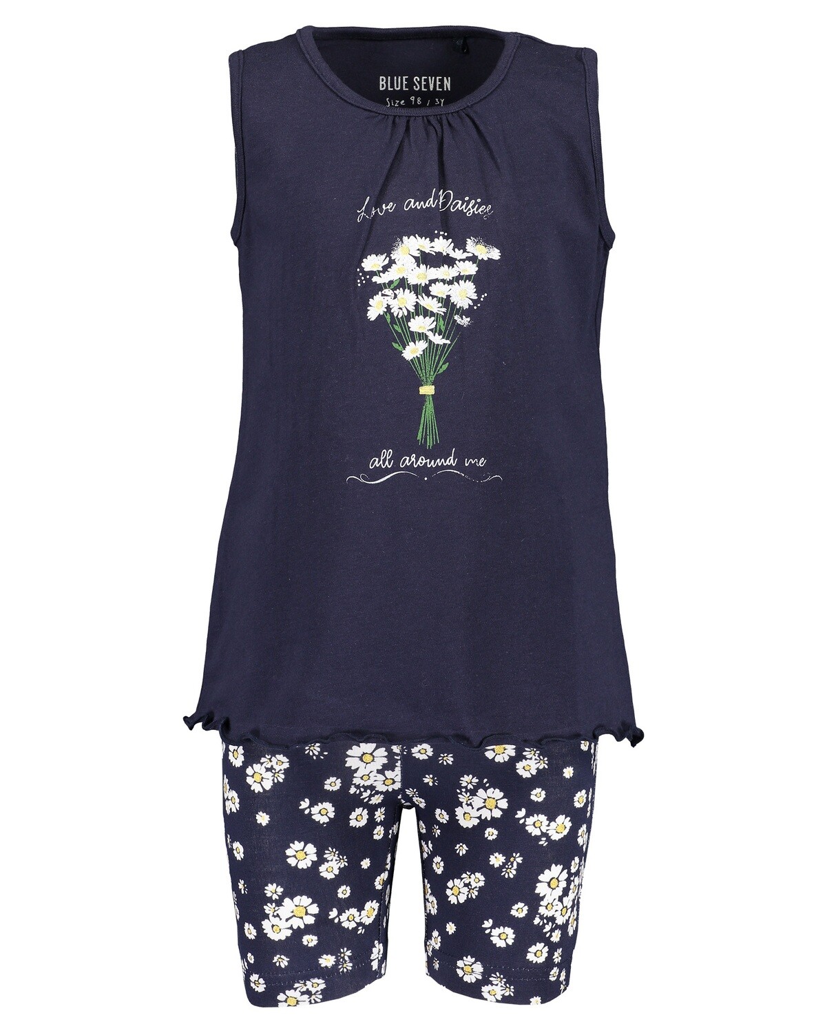 Blue Seven Navy Cotton Girls Shorts Set Navy with Flowers