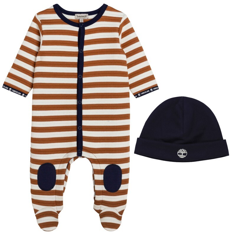 Timberland Babygro, stripe all in one suit with Hat