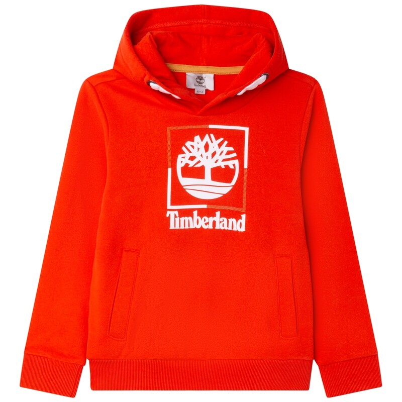 Timberland Boys Red Hood Sweatshirt with Logo