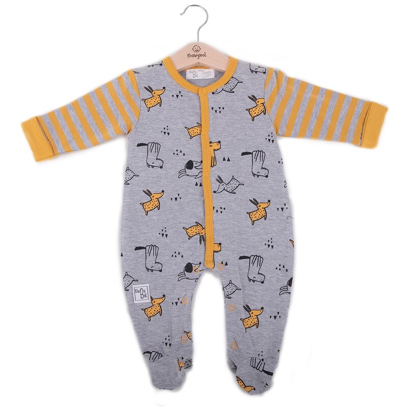 Babybol Sleepsuit  mustard & Grey with Feet
