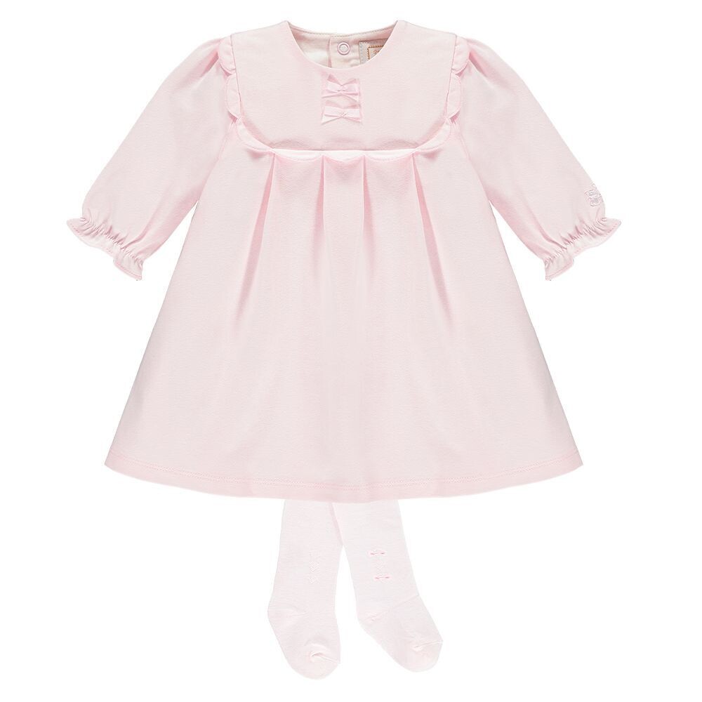 Emile et Rose Jersey Dress with yoke and button detail, with Tights