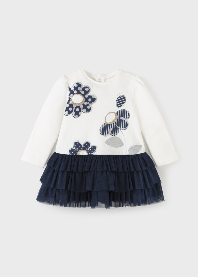 Mayoral Baby Girl Dress in Cream and Navy