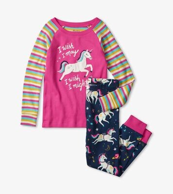 Hatley Girls  Space Unicorns Glow In The Dark Appliqué Raglan Pajama Set