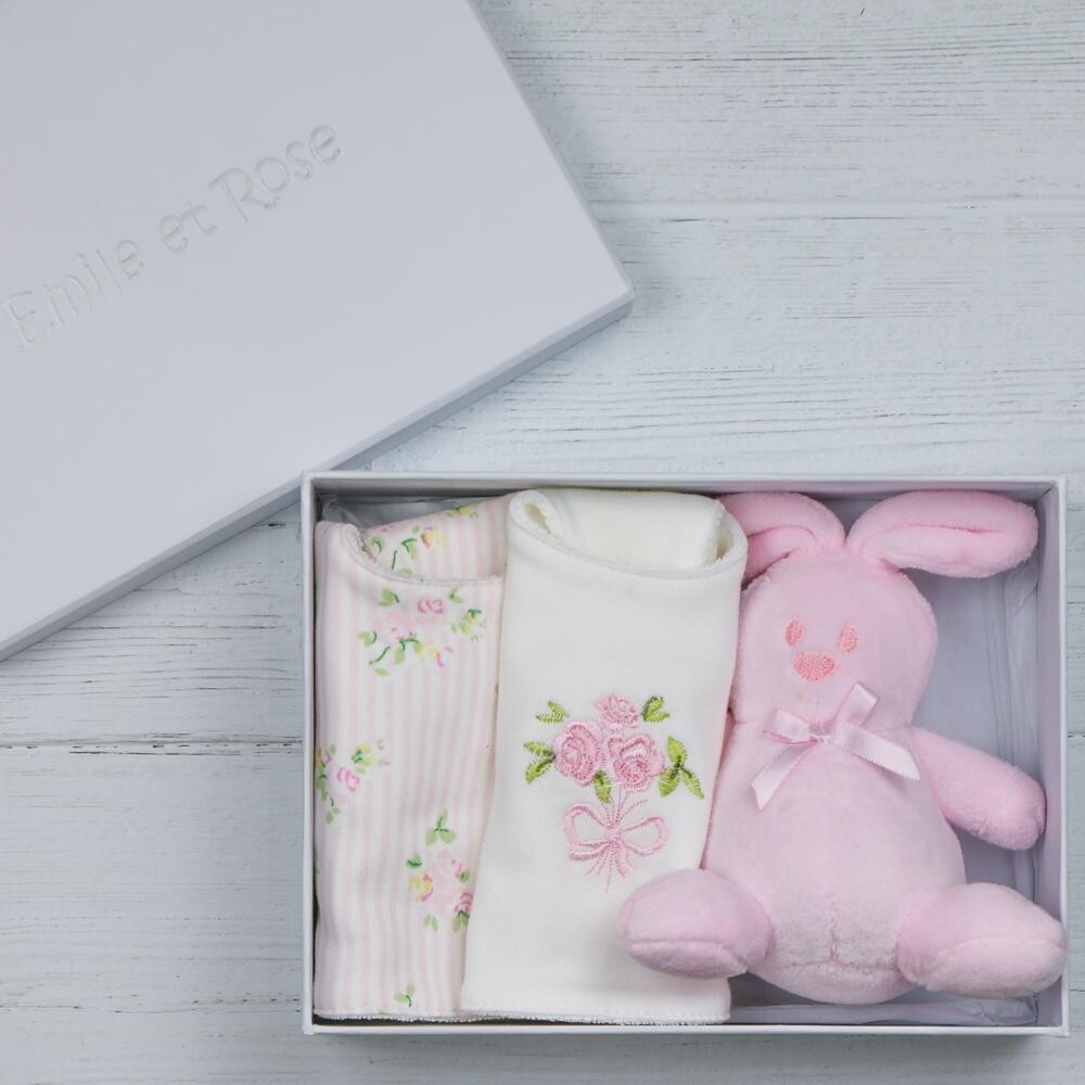 Emile Et Rose Pink Floral Bib Gift Set