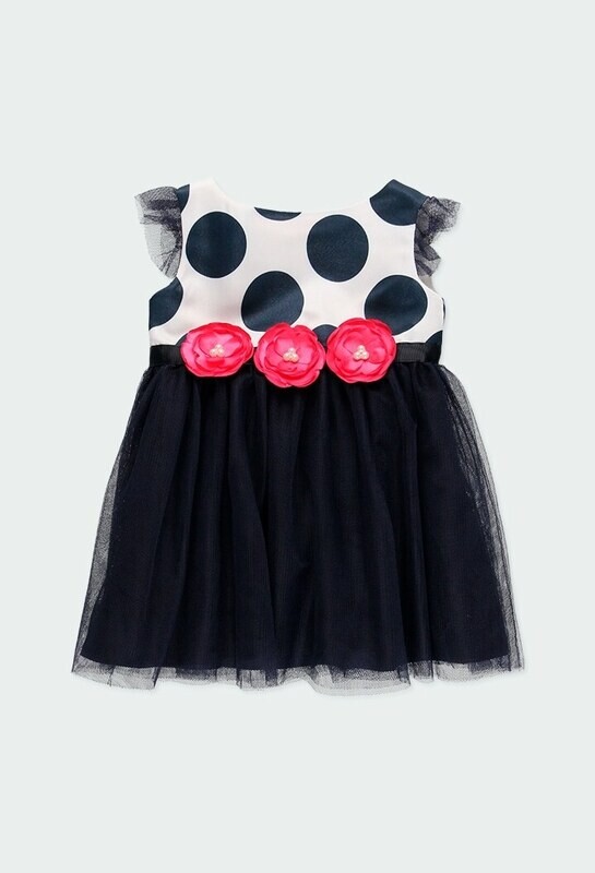 Boboli Girls Dress with tulle Navy & cream Boboli Girls Dress with tulle Navy & cream