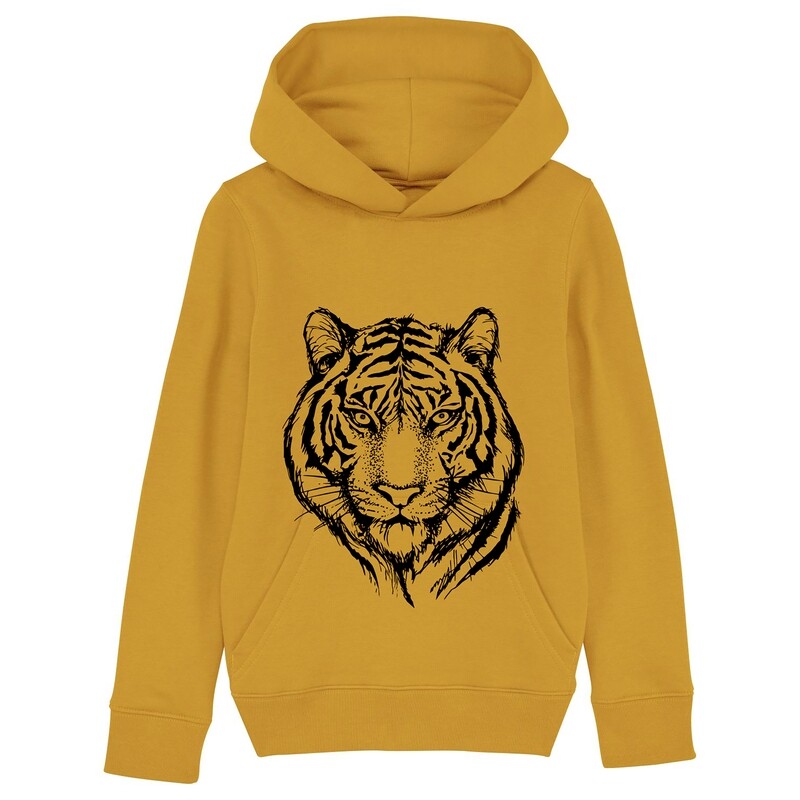 Fauna KIDS' HOODIE SWEATSHIRT WITH HANDPRINTED TIGER Fauna KIDS' HOODIE SWEATSHIRT WITH HANDPRINTED TIGER