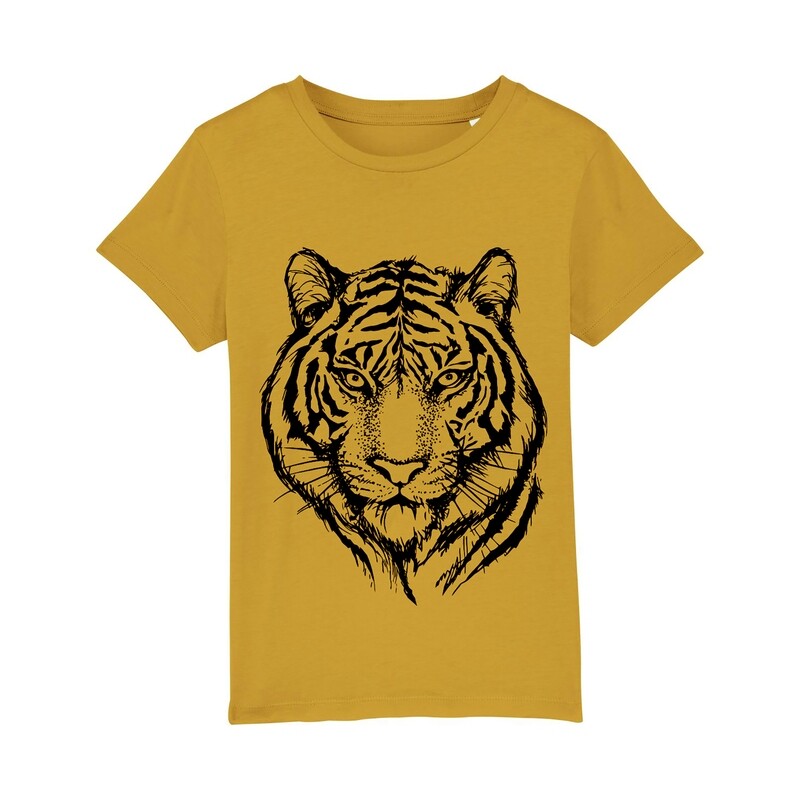FAUNA KIDS T-SHIRT, TIGER PRINT IN OCHRE & BLACK FAUNA KIDS T-SHIRT, TIGER PRINT IN OCHRE & BLACK