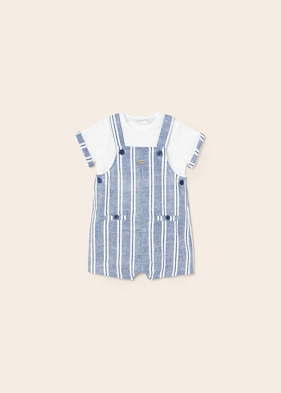 Mayoral Baby Linen print dungaree with top set