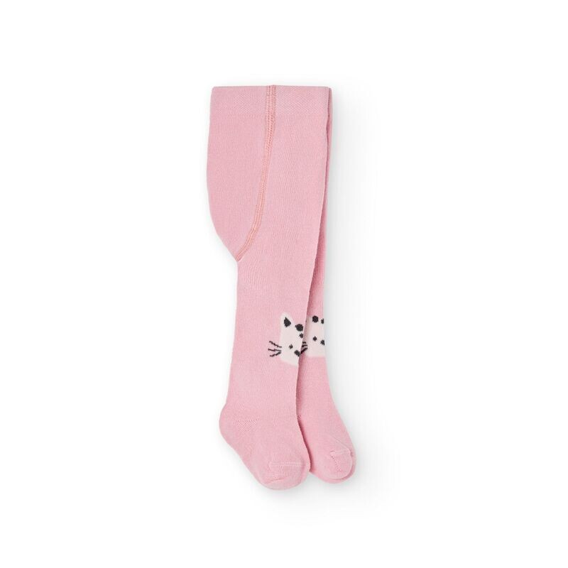 Boboli Thick Tights Pink with kitten print