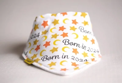 Babyboo MOON AND STARS BORN IN 2024 ORGANIC COTTON DRIBBLEBOO BANDANA BIB