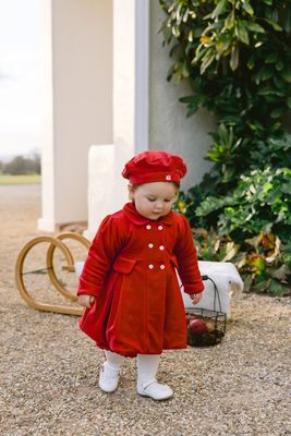 Emile et Rose Velour padded Coat, with pleats & Beret