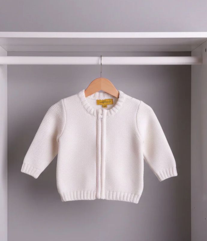 Babyboo White Organic cotton Zipped Cardigan Babyboo White Organic cotton Zipped Cardigan