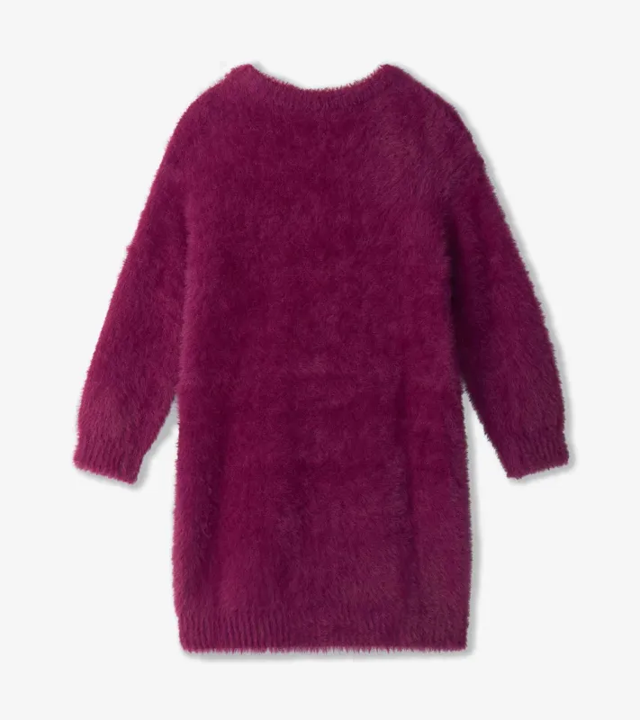 Hatley Girls Raspberry Hearts Fuzzy Sweater Dress