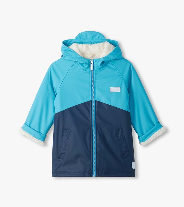 Hatley , Boys Blue Colourblock Sherpa Lined Rain Jacket