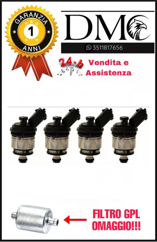 4 INIETTORI PER IMPIANTO LANDI RENZO TAPPO NERO CONNESSIONE MTA FIAT