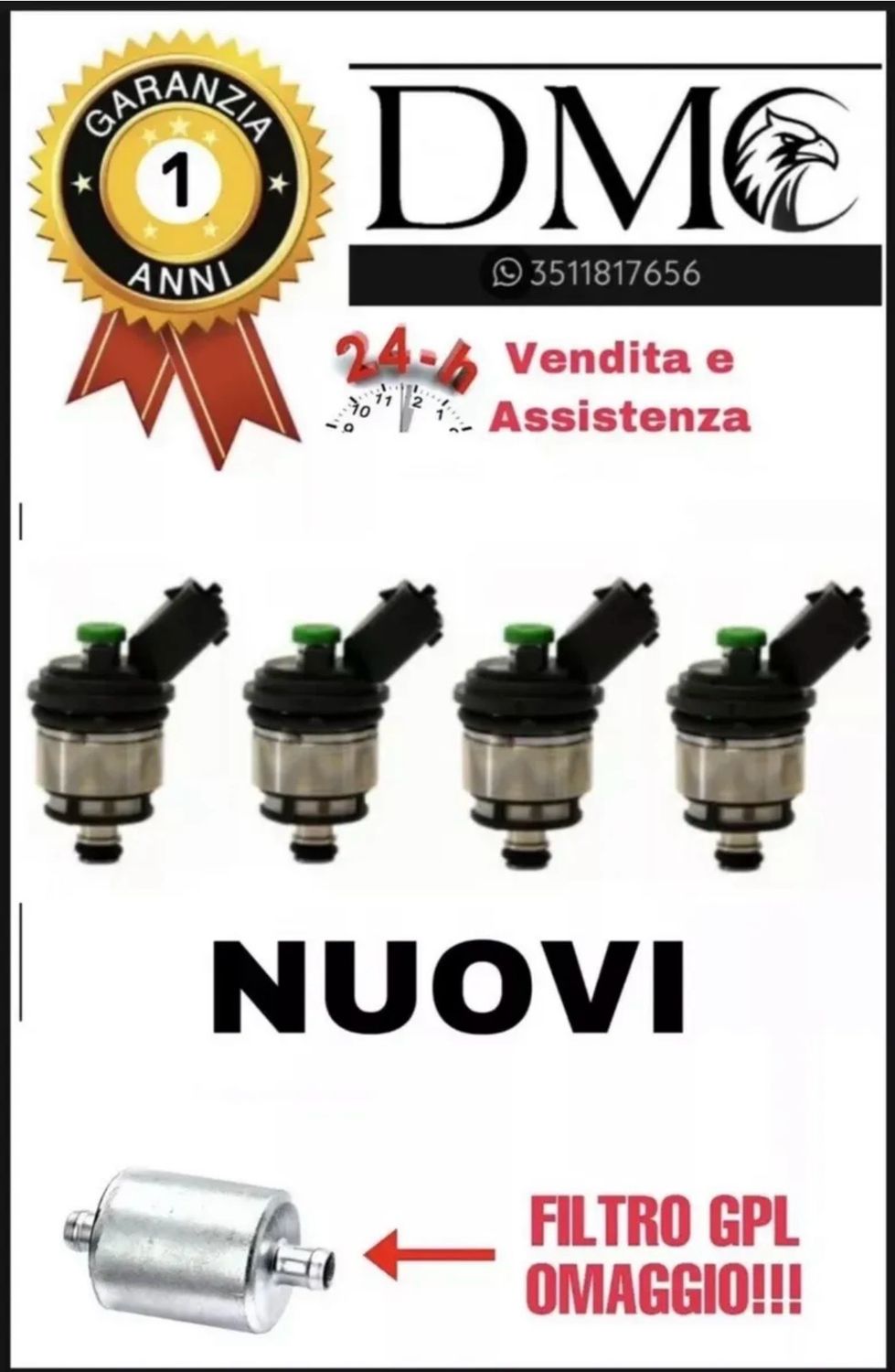 4 INIETTORI PER IMPIANTO LANDI RENZO TAPPO VERDE CONNESSIONE FIAT  EURO 5