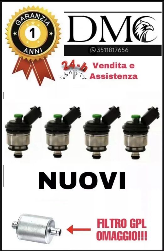 4 INIETTORI PER IMPIANTO LANDI RENZO TAPPO VERDE CONNESSIONE FIAT  EURO 5