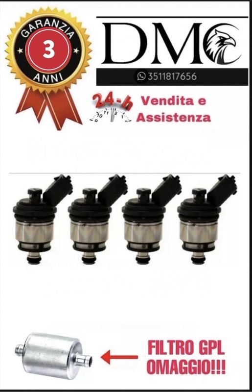 4 INIETTORI PER IMPIANTO LANDI RENZO TAPPO NERO CONNESSIONE MTA FIAT