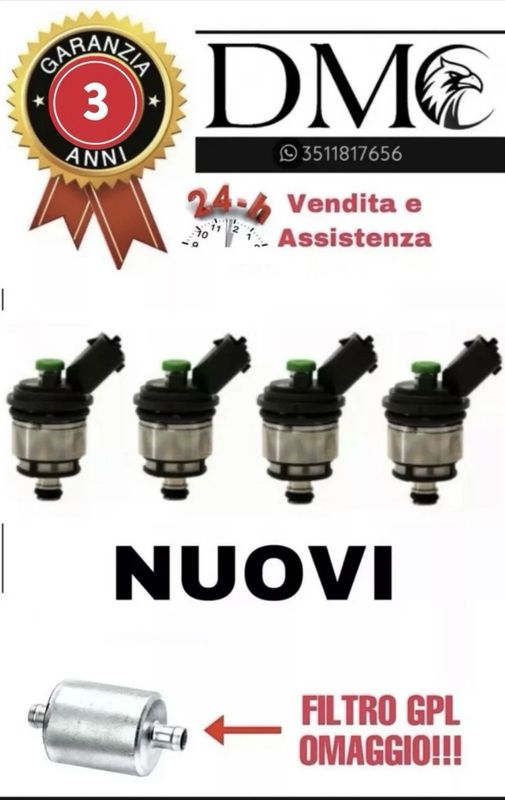 4 INIETTORI PER IMPIANTO LANDI RENZO TAPPO VERDE CONNESSIONE FIAT  EURO 5