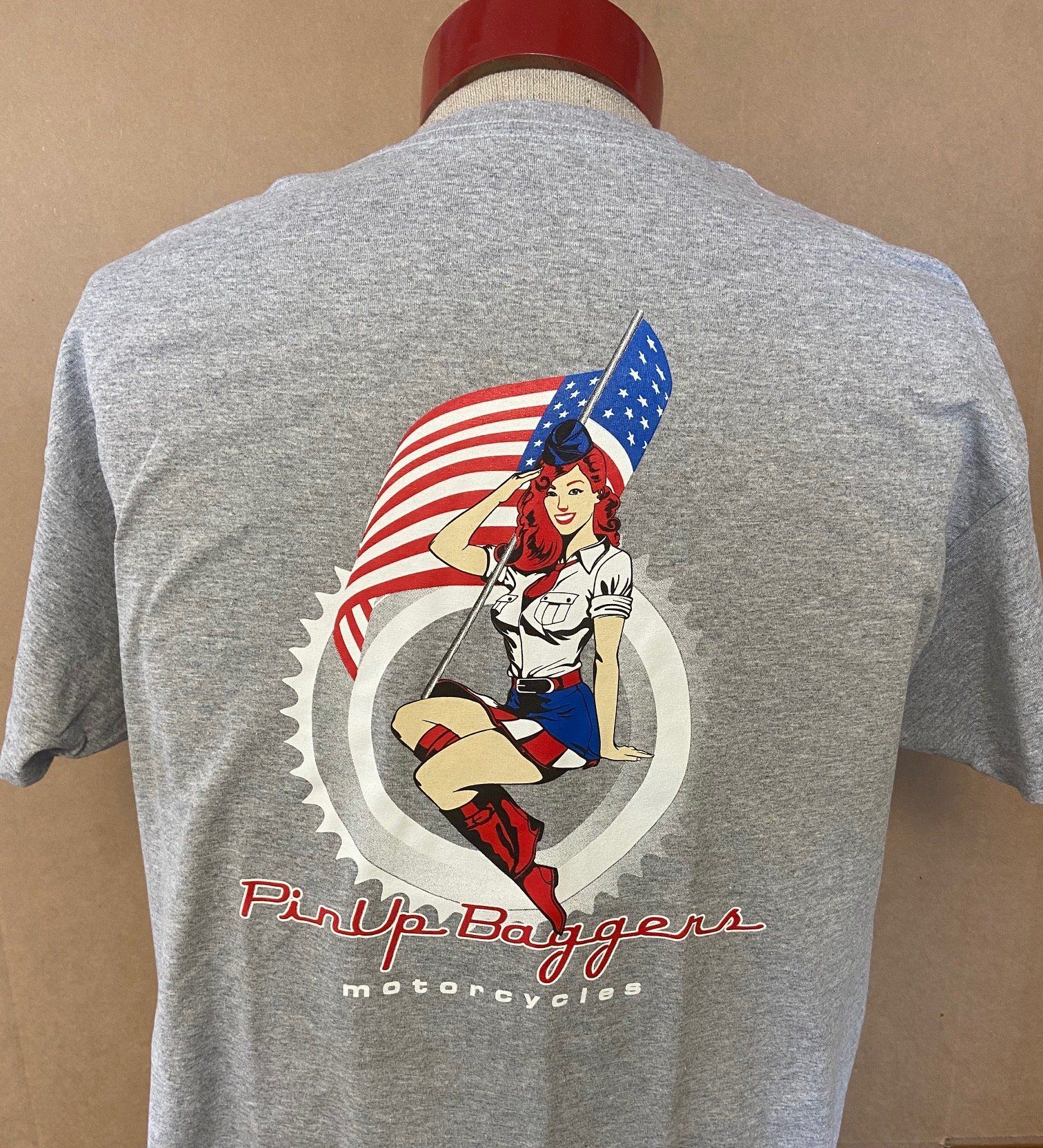 Grey Flag Girl Pinup Baggers T-Shirt