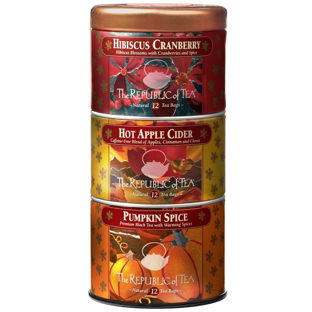 Republic of Tea Harvest Stackable Tea Tin - 3 Tins 36 Tea Bags