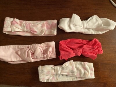 5 pink & white headbands