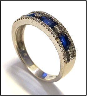 18K white gold diamond and blue sapphire ring