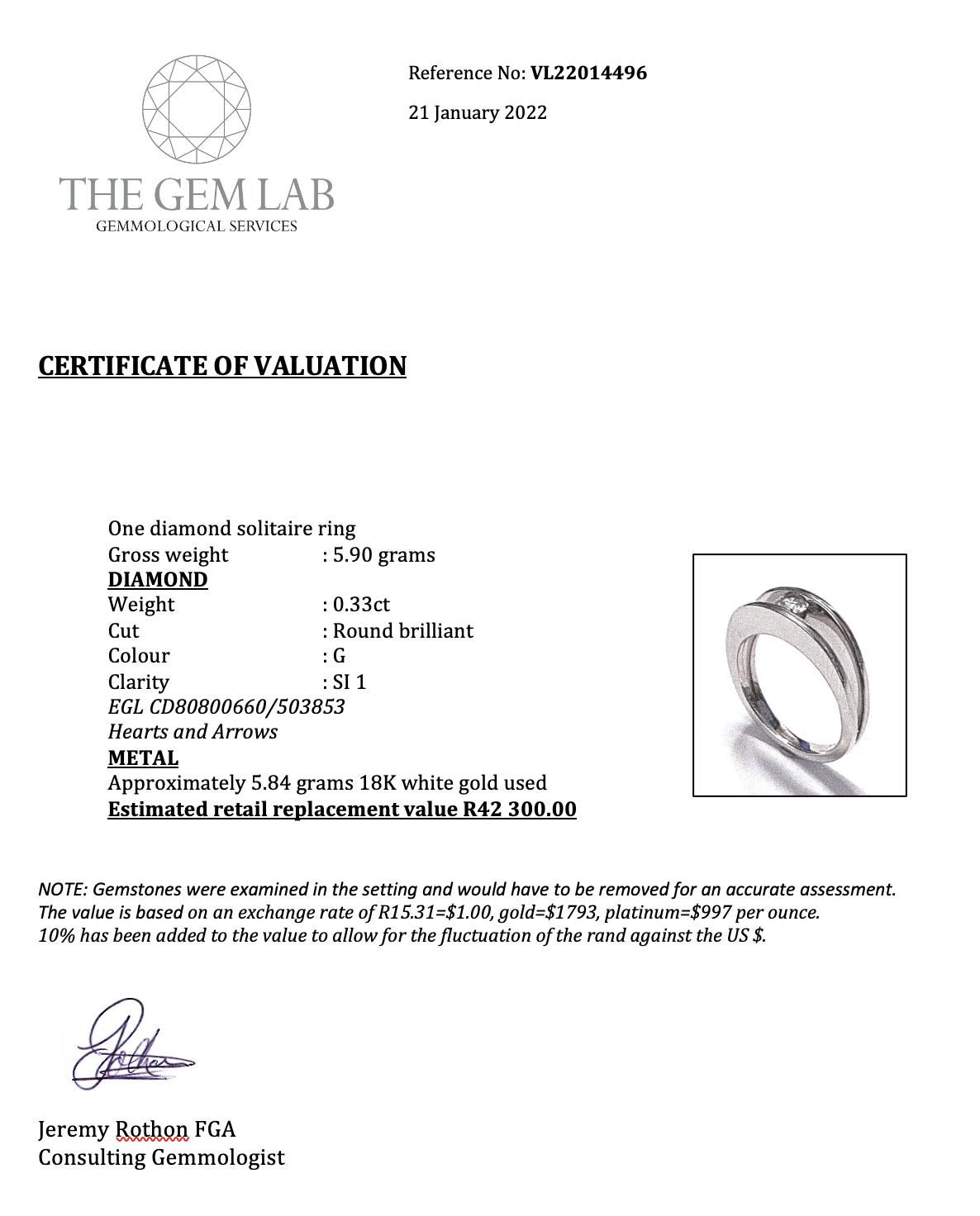 Diamond solitaire ring 0.33ct G SI1