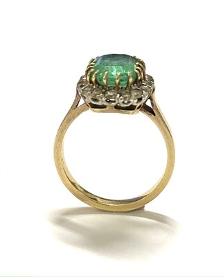 18K yellow and white gold diamond and emerald ring