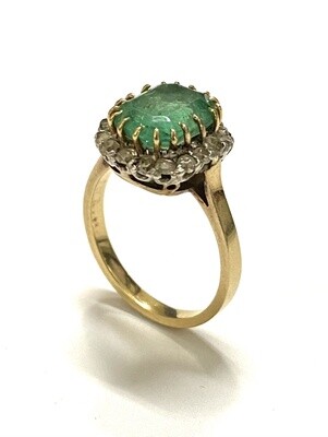 18K yellow and white gold diamond and emerald ring