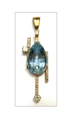 9K yellow gold diamond and aquamarine pendant