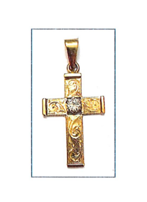 9K yellow gold diamond cross pendant