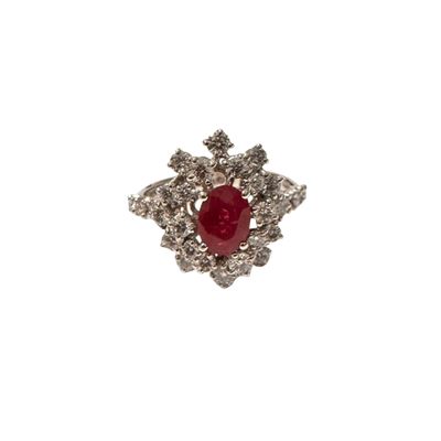 18K White Gold Damiani Mimosa Diamond and Ruby Ring