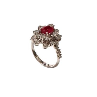 18K White Gold Damiani Mimosa Diamond and Ruby Ring