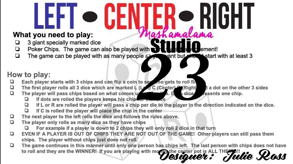 Left Right Center Game Rules Printable