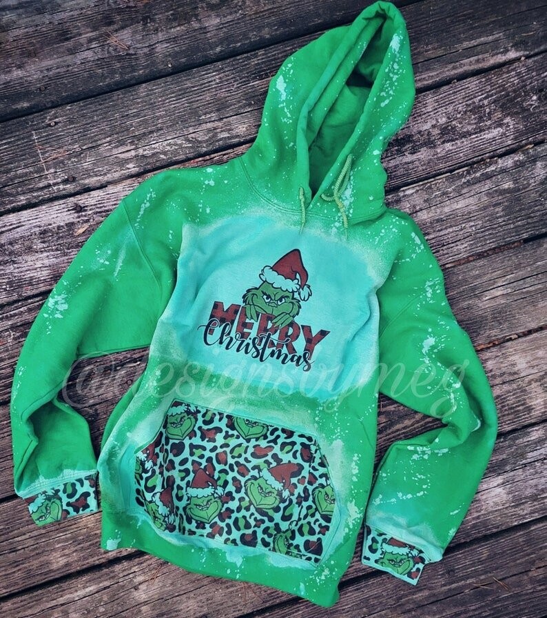 Merry Christmas Grinch Bleached Hoodie