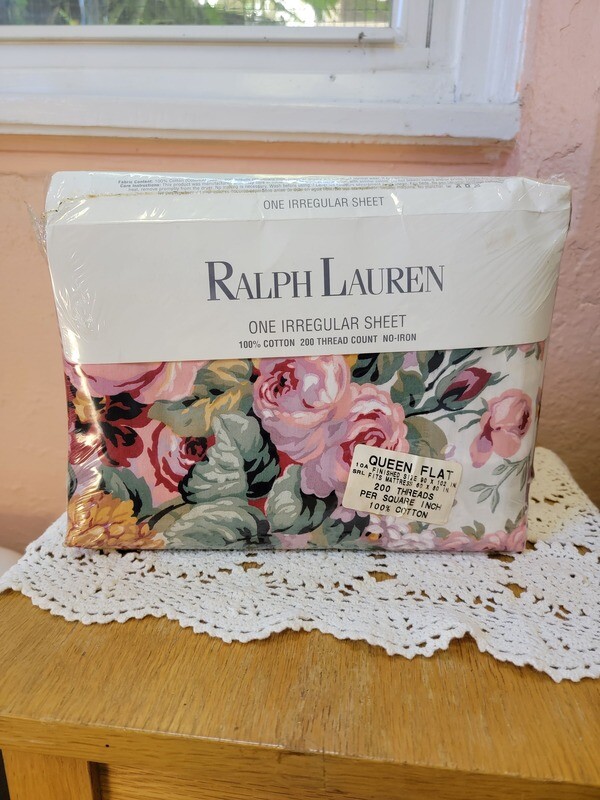 Vintage Ralph Lauren Allison Floral Queen Flat 200 thread count
