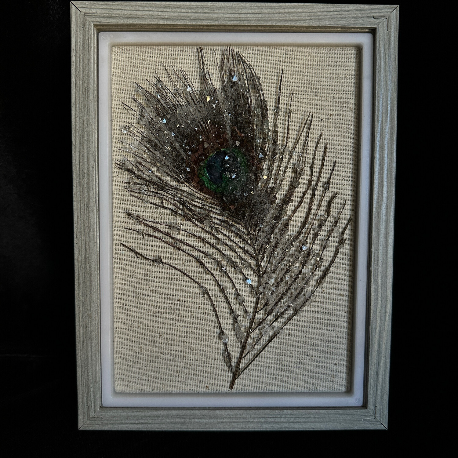 Peacock Feather with Clear Crystals