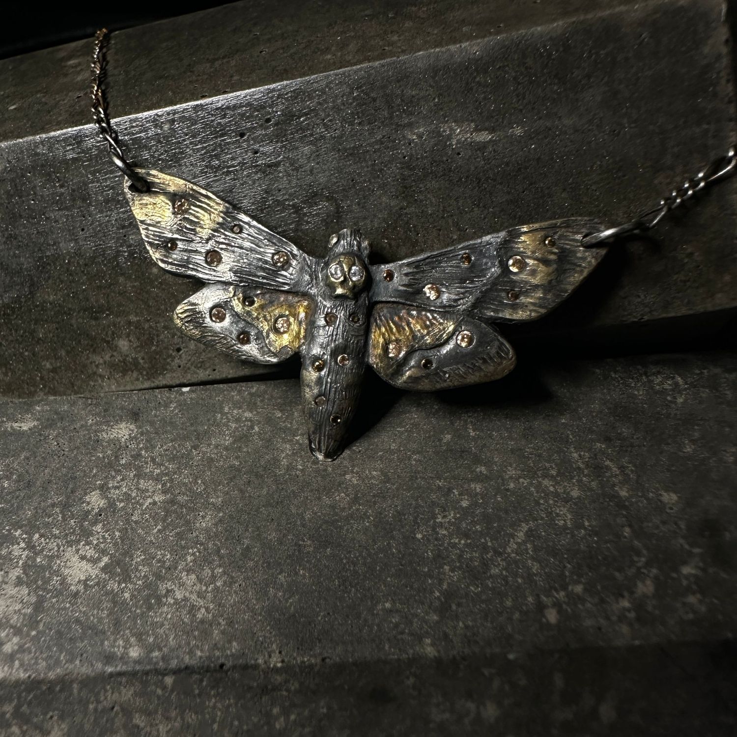 Death Head Moth Silver Pendant on Chain